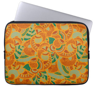 Kute oranje abstracte naadloze bloemen keramische laptop sleeve