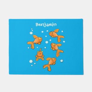 Kute oranje goudvis op blauwe cartoon illustratie deurmat