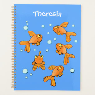 Kute oranje goudvis op blauwe cartoon illustratie planner
