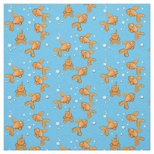 Kute oranje goudvis op blauwe cartoon illustratie stof