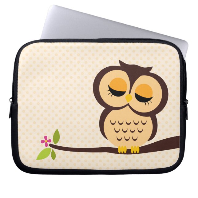 Kute Oranje Owl Laptop Sleeve (Voorkant)