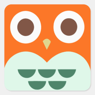 Kute Oranje Owl op Green Play Background Vierkante Sticker