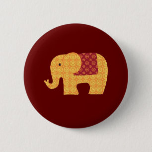 Kute Oranje ventilator Elephant op Red Ronde Button 5,7 Cm