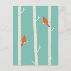 Kute Oranje vogels op vogelbomen Briefkaart