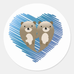 Kute Otters met blauw hart op de achtergrond Ronde Sticker