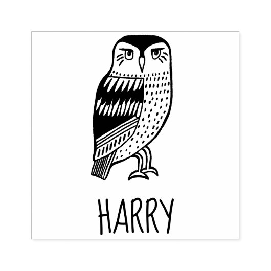 Kute Owl Bird Hand Drage CUSTOMIZE IT Rubberstempel (Afrduk)
