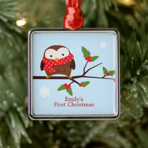 Kute Owl First Kerstmis Custom Ornament