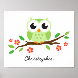 Kute owl-gepersonaliseerde kinderwandkunst voor ki poster
