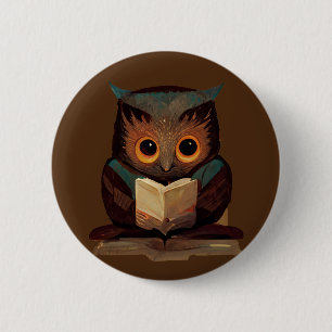 Kute Owl Het lezen van een boek Ronde Button 5,7 Cm
