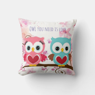 Kute Owl je nodig hebt is Love Flowers Cotton Kussen