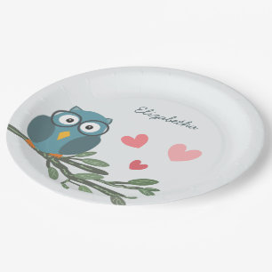 Kute Owl met eyeglasses op een takdouanenaam Papieren Bordje