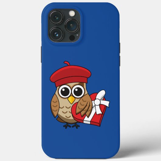 Kute Owl met Red Beret en Heart Box Case-Mate iPhone Case (Achterkant)