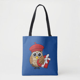 Kute Owl met Red Beret en Heart Box Draagtas