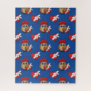 Kute Owl met Red Beret en Heart Box Legpuzzel