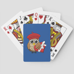 Kute Owl met Red Beret en Heart Box Pokerkaarten