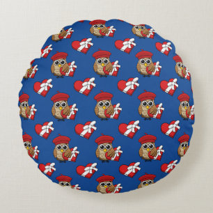 Kute Owl met Red Beret en Heart Box Rond Kussen