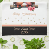 Kute owl pair in love Valentijn custom name Theedoek (Gevouwen)