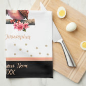 Kute owl pair in love Valentijn custom name Theedoek (Quarter Fold)