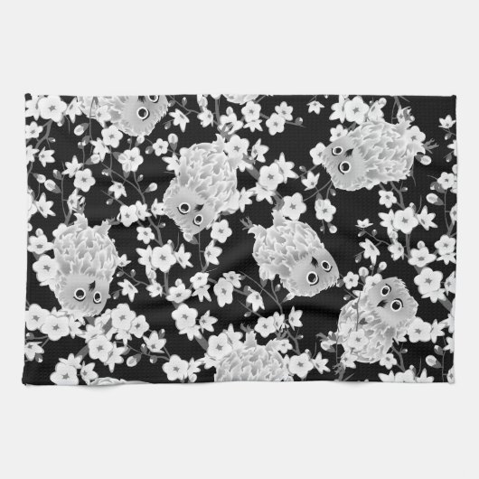 Kute Owl Pattern Black and White Theedoek (Horizontaal)