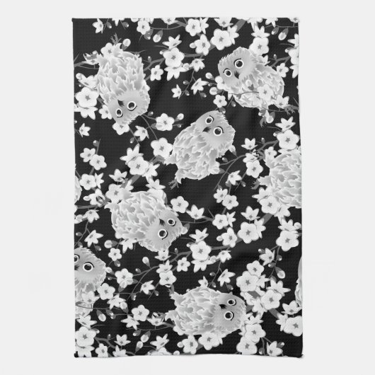 Kute Owl Pattern Black and White Theedoek (Verticaal)
