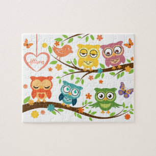 Kute owl thema, met hartvormig naambord legpuzzel