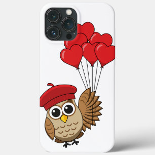 Kute Owl vliegen met hartballonnen iPhone 13 Pro Max Hoesje