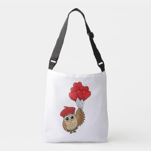 Kute Owl vliegen met hartballonnen Crossbody Tas