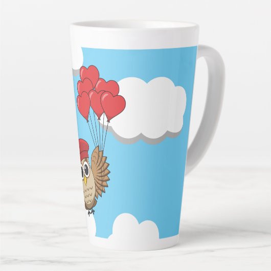Kute Owl vliegen met hartballonnen Latte Mok (Rechterhoek)