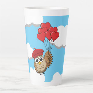 Kute Owl vliegen met hartballonnen Latte Mok