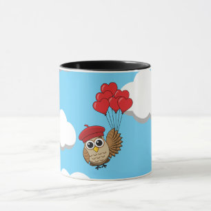 Kute Owl vliegen met hartballonnen Mok