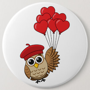 Kute Owl vliegen met hartballonnen Ronde Button 6,0 Cm