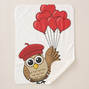 Kute Owl vliegen met hartballonnen Sherpa Deken