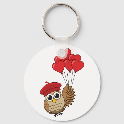 Kute Owl vliegen met hartballonnen Sleutelhanger (Voorkant)
