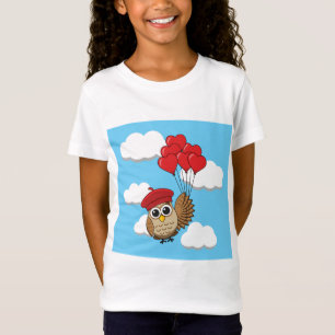 Kute Owl vliegen met hartballonnen T-shirt
