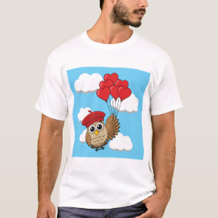 Kute Owl vliegen met hartballonnen T-shirt