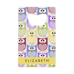 Kute Owls, Owl Pattern, Colorful Ownership, Jouw n Kredietkaart Flessenopener