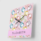 Kute Owls, Owl Pattern, Colorful Ownership, Jouw n Vierkante Klok (Hoek)
