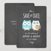 Kute Owls Wedding Chalkboard Style Save the Date (Voorkant / Achterkant)