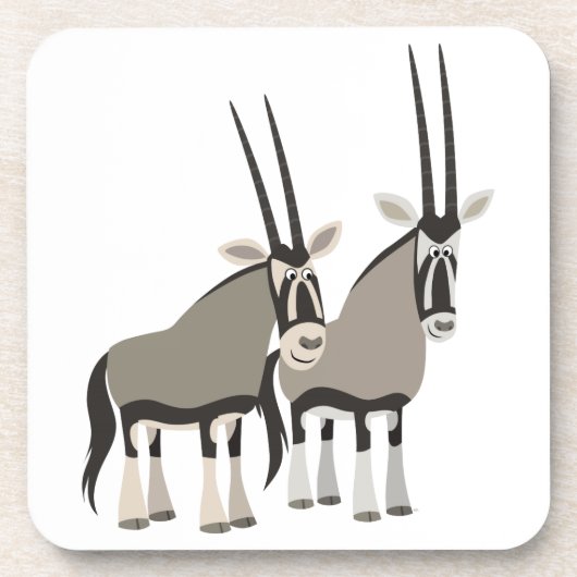 Kute paar Cartoon Oryxes Onderzetters set (Voorkant)