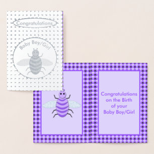 Kute Paarse Baby Neutrale Gefeliciteerd Folie Kaarten