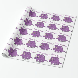 Kute Paarse Dinosaur-Happy Birthday! Cadeaupapier