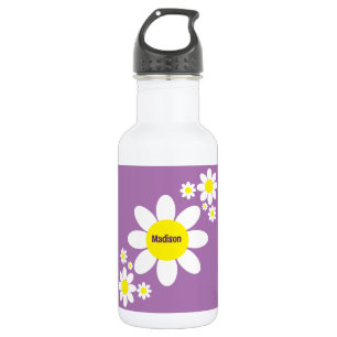 Kute Paarse en Witte Dagen Floral Custom Name Waterfles