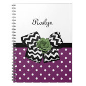Kute Paarse Stippen Green Roos Chevron Bow met naa Notitieboek (Voorkant)