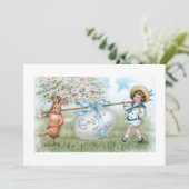 Kute  paasbundel en kind feestdagenkaart (Staand voorkant)