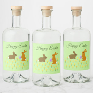 Kute paasBunnies en Daffodils Custom Liquor Bo Likeurfles Etiket
