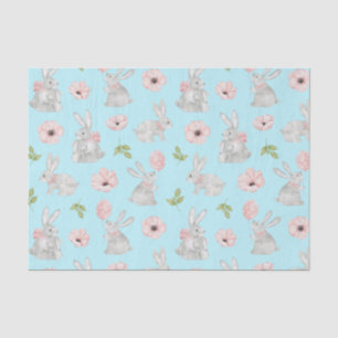 Kute paasBunnies en Spring Flowers Blue Tissuepapier