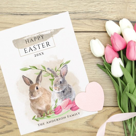 Kute paasbunnies | Happy Easter Waterverf Art Briefkaart