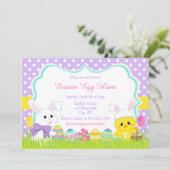 Kute Paasbunny en Chick Easter Hunt Kaart (Staand voorkant)