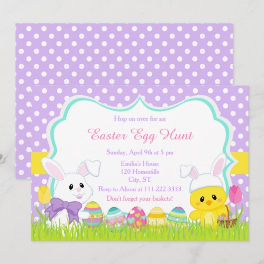Kute Paasbunny en Chick Easter Hunt Kaart (Voorkant / Achterkant)