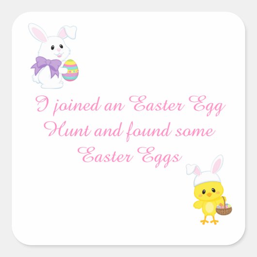 Kute Paasbunny en Chick Easter Hunt Vierkante Sticker (Voorkant)